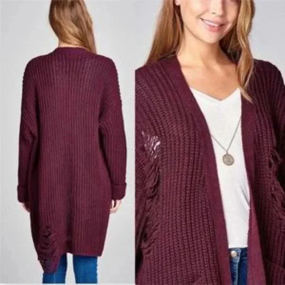 Cardigan Distressed Burgundy Knit - Picture 3 of 4